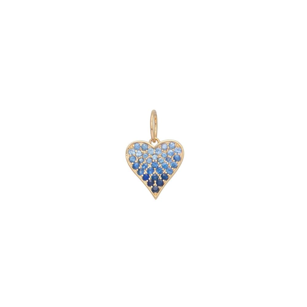 Small Pave Blue Sapphire Heart Charm Yellow Gold