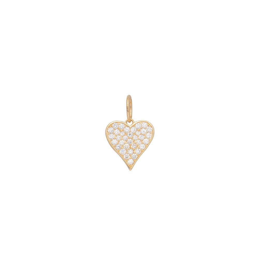 Small Pave Diamond Heart Charm Yellow Gold