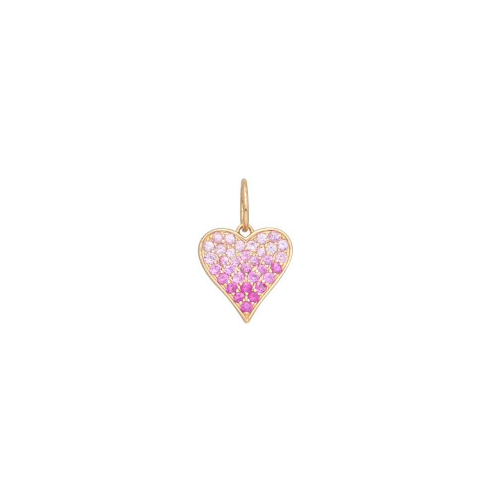 Small Pave Pink Sapphire Heart Charm Yellow Gold
