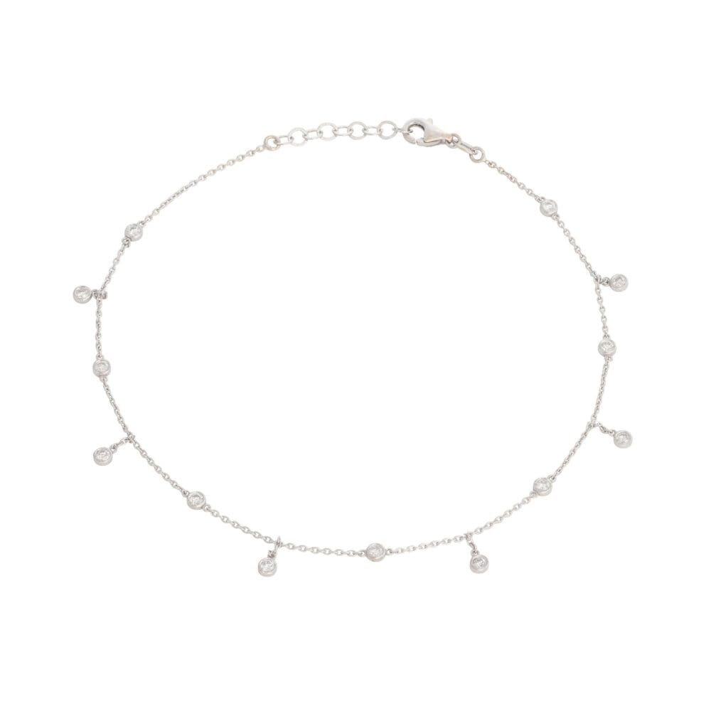 Diamond By-The-Yard with Diamond Drops Anklet White Gold
