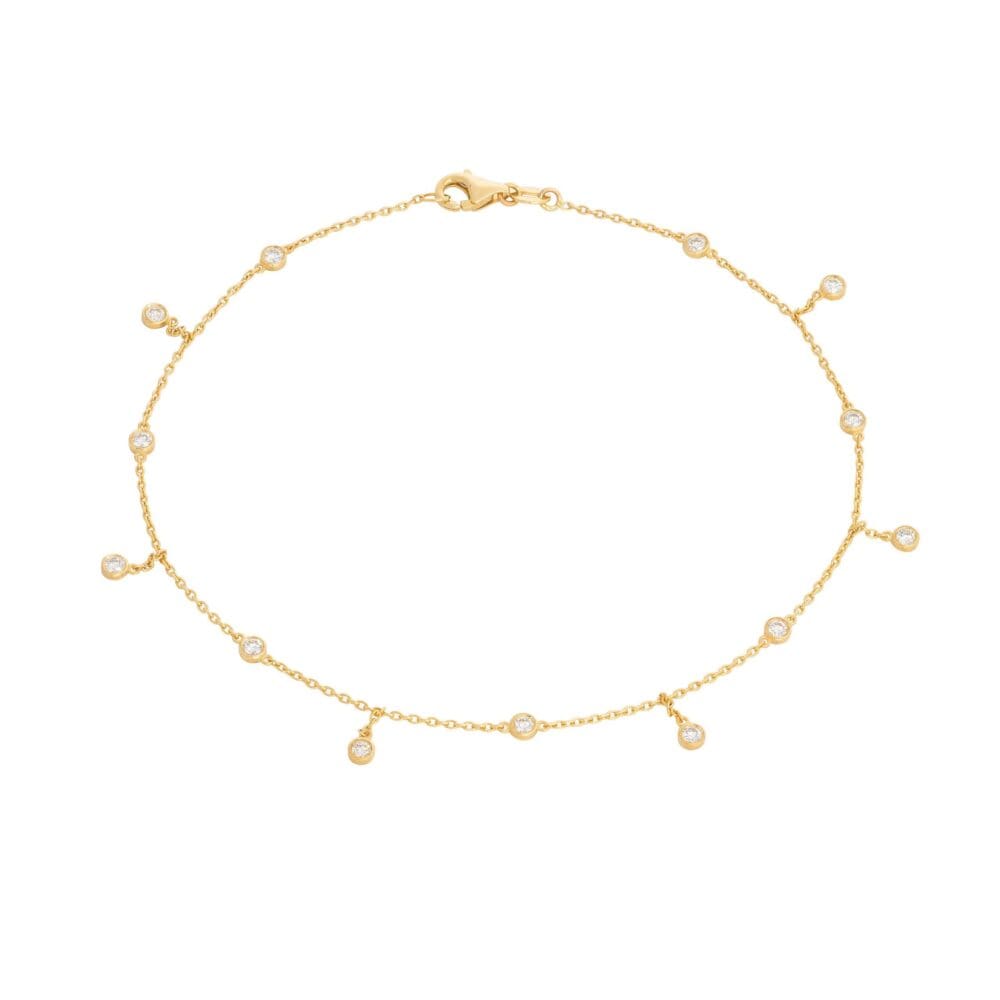 Diamond By-The-Yard with Diamond Drops Anklet Yellow Gold