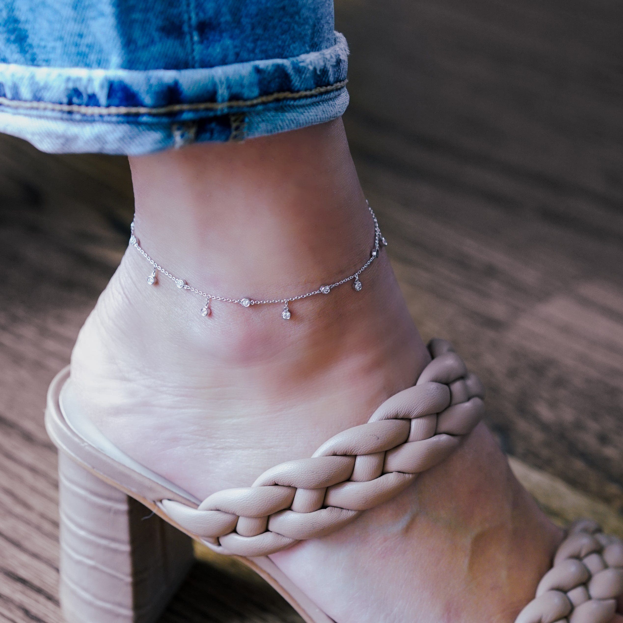 Diamond By-The-Yard with Diamond Drops Anklet