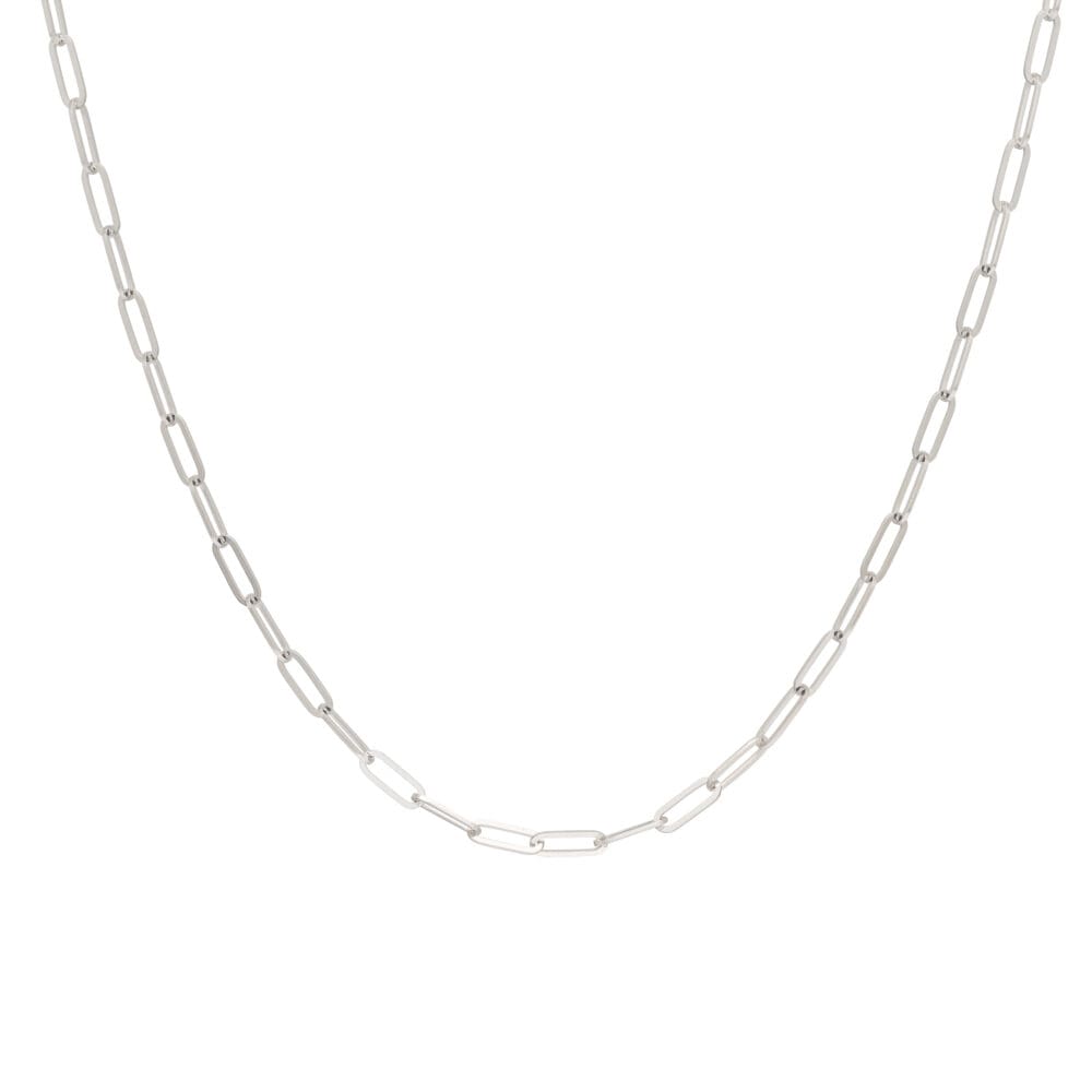 Mini Paperclip Chain Necklace White Gold