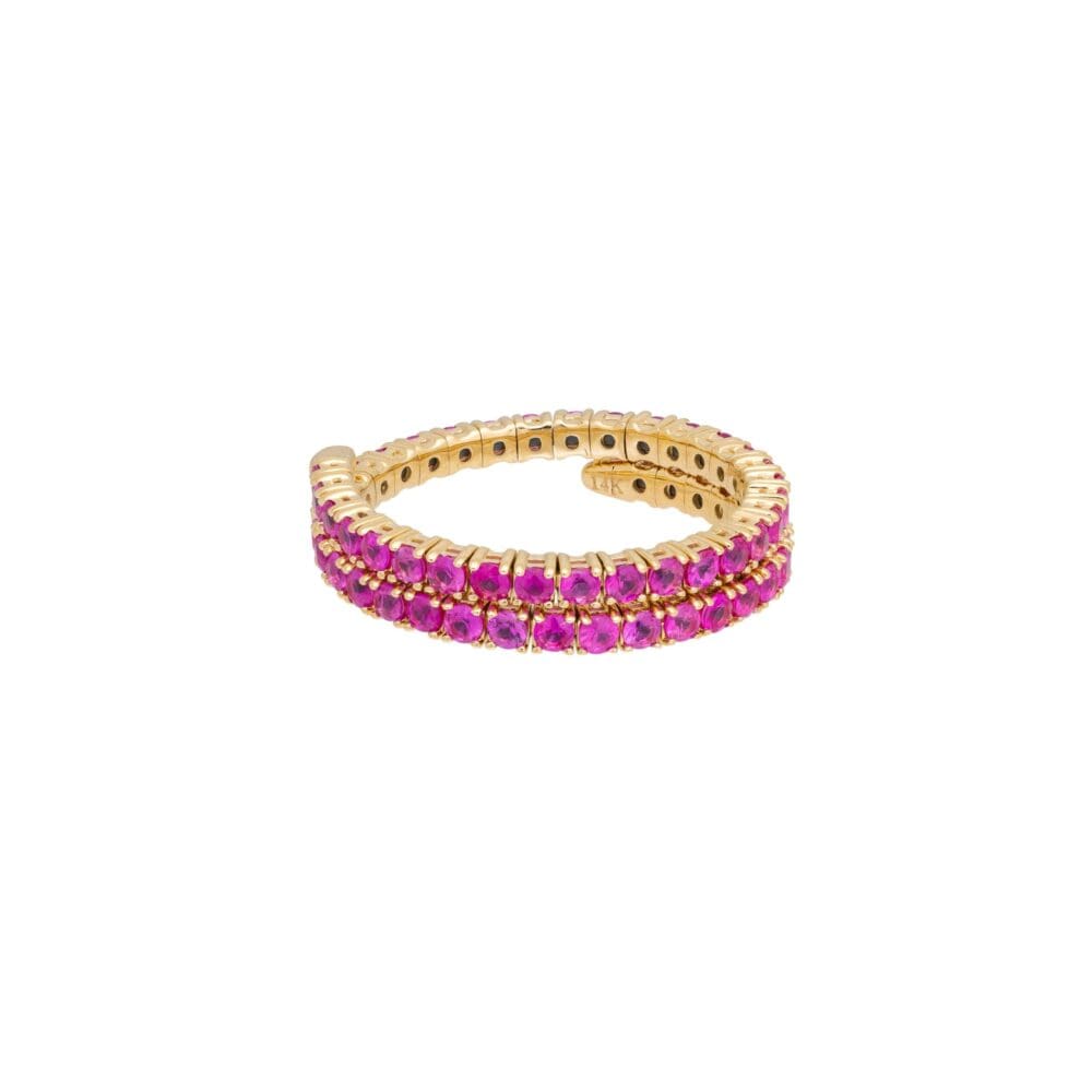 Pink Sapphire Double Swirl Coil Eternity Ring Yellow Gold