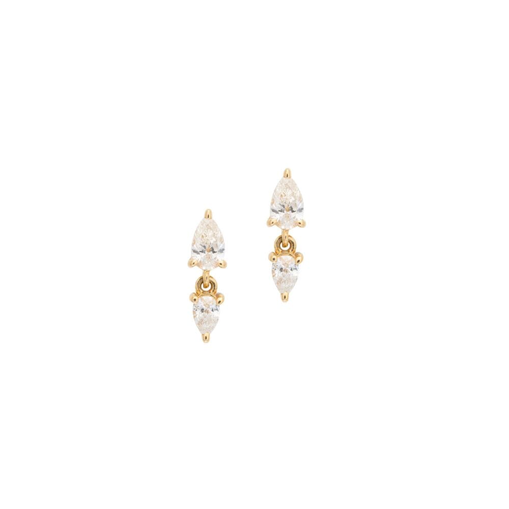 Small Double Pear Diamond Stud Earrings Yellow Gold