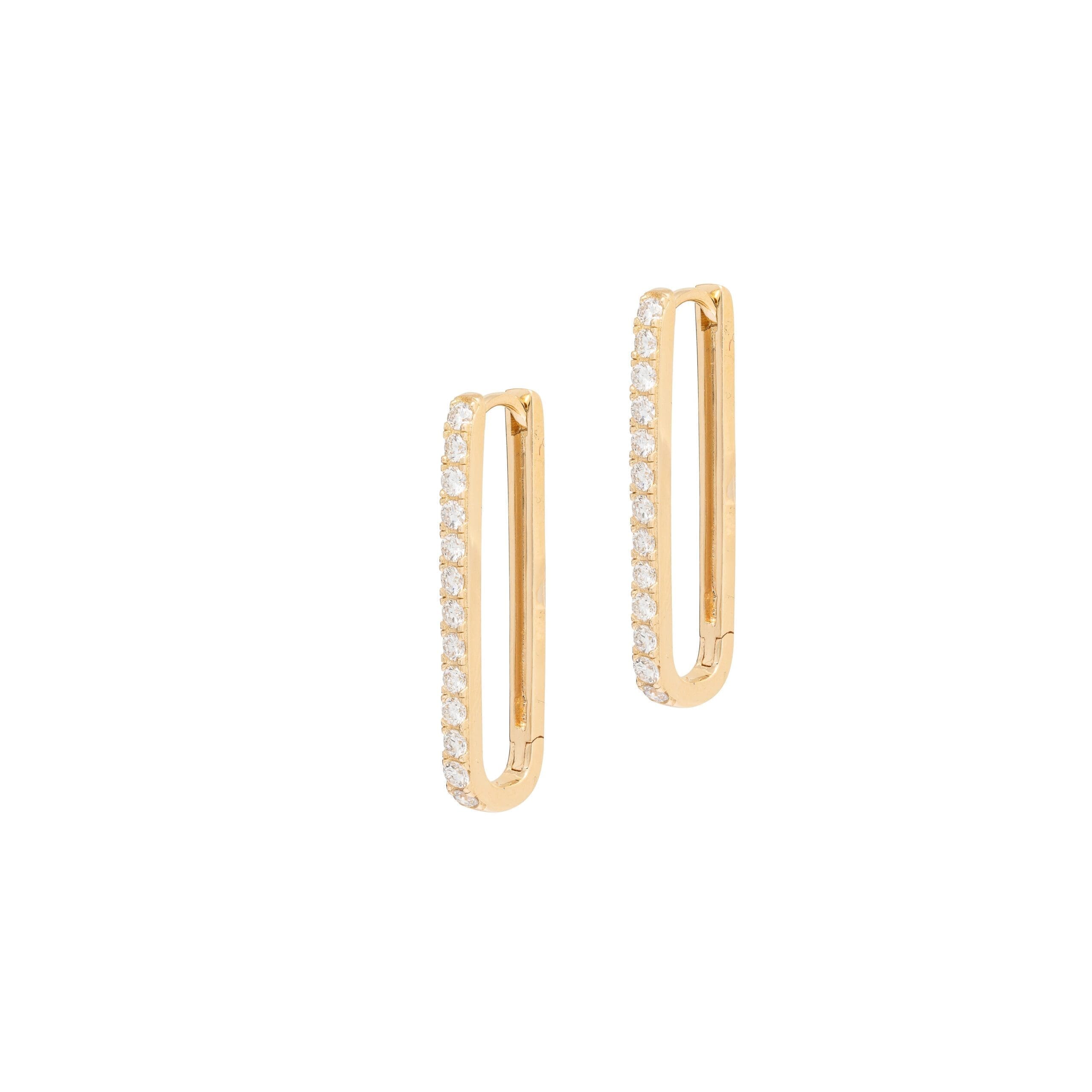 Medium Diamond Rectangle Link Hoop Earrings 14k Yellow Gold
