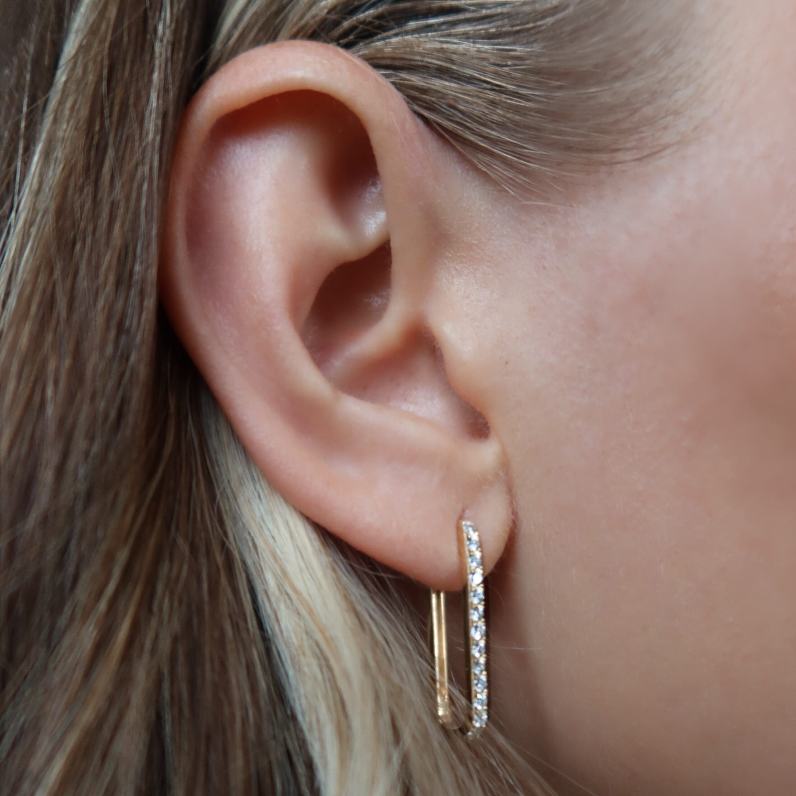 Medium Diamond Rectangle Link Hoop Earrings