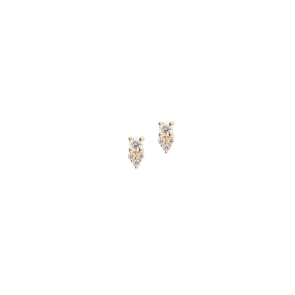 Mini Diamond Solitaire + Triple Diamond Stud Earrings Yellow Gold