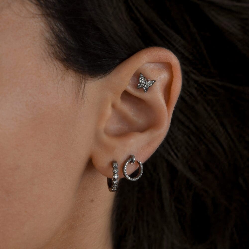 Small Diamond Curved Circular Nail Design Stud Earrings
