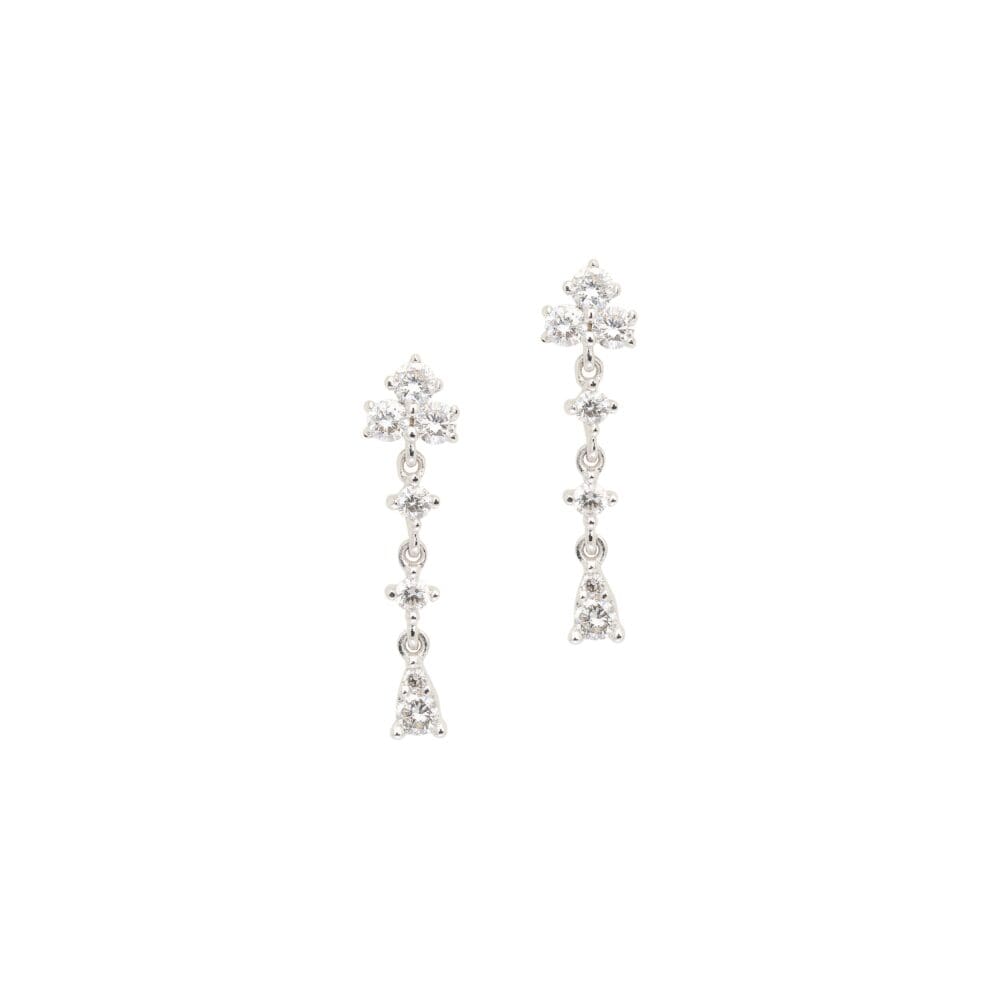 Triple Diamond Cluster + Multi Diamond Drop Link Dangle Earrings White Gold