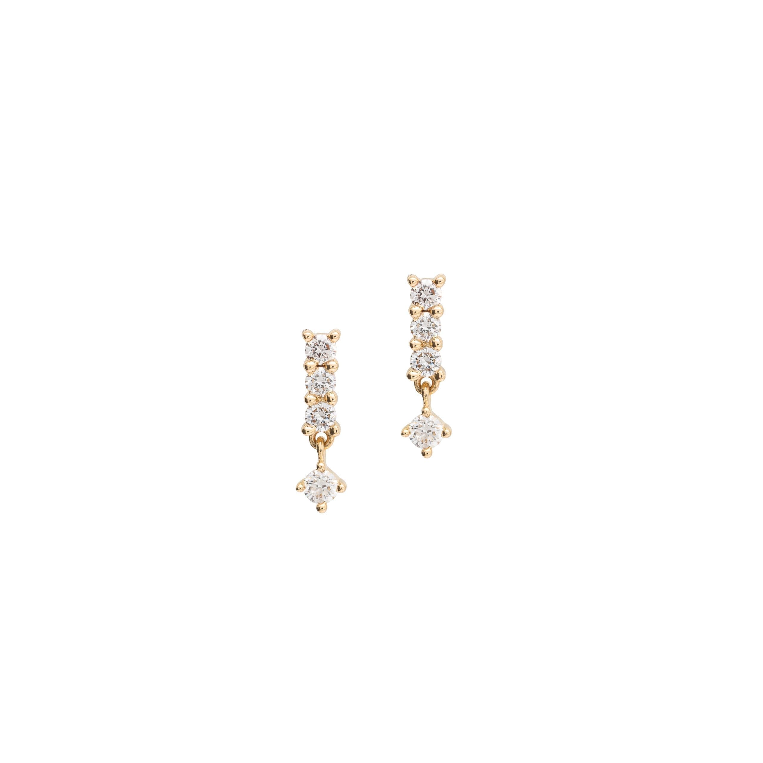 Triple Stacked Diamonds with Diamond Drop Link Earrings Yellow Gold