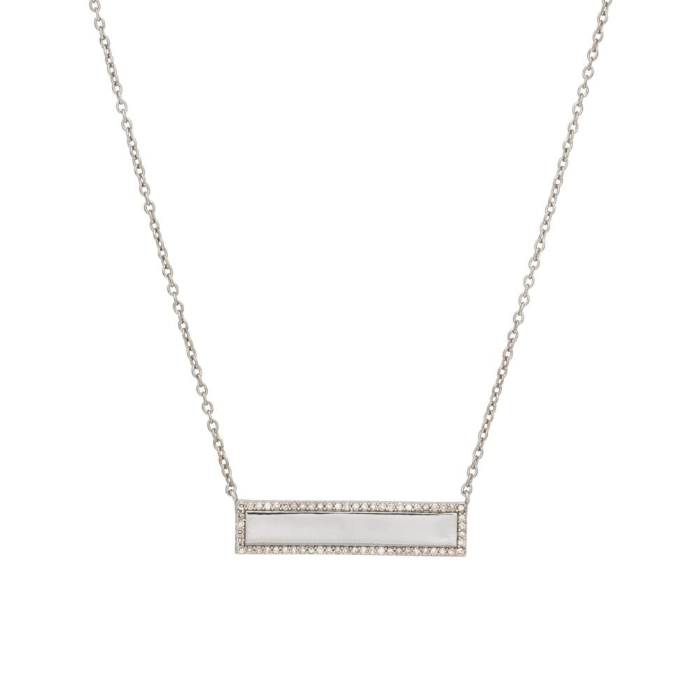 Diamond Polished Silver Bar Necklace Sterling Silver