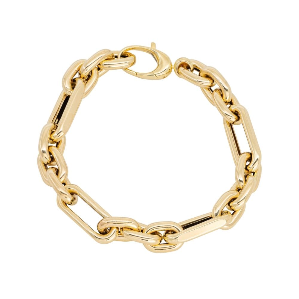 Oval Alternating Triple Link Bracelet Yellow Gold