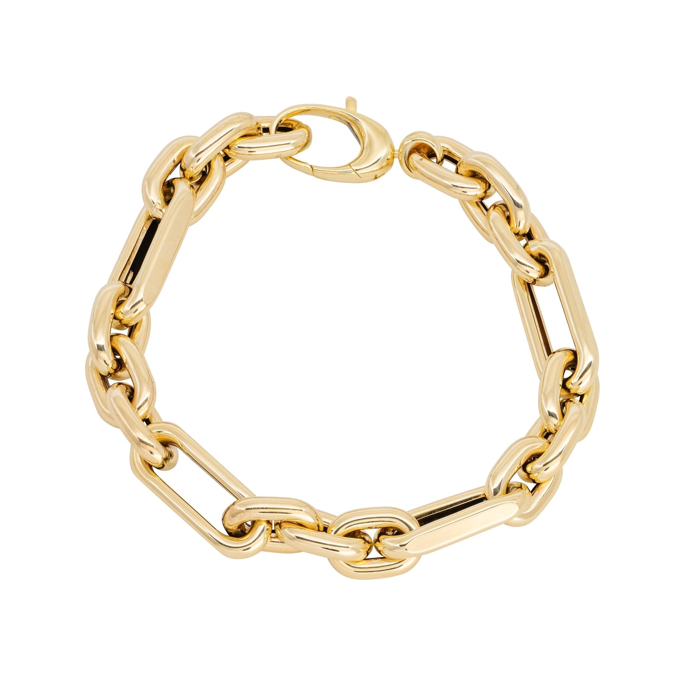 Oval Alternating Triple Link Bracelet Yellow Gold