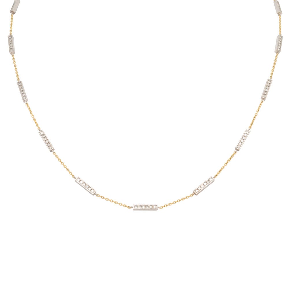 Pave Diamond Bar Station Necklace Yellow Gold
