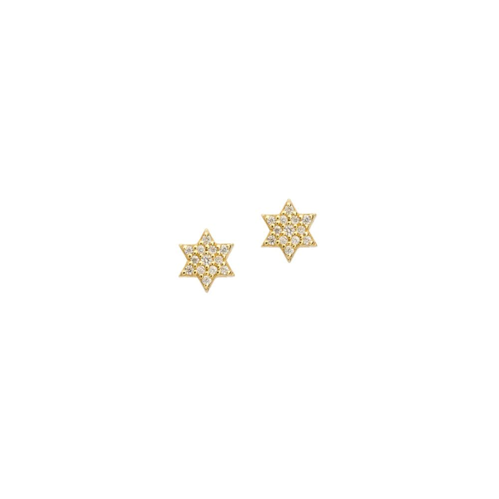 Mini Diamond Star of David Earrings Yellow Gold