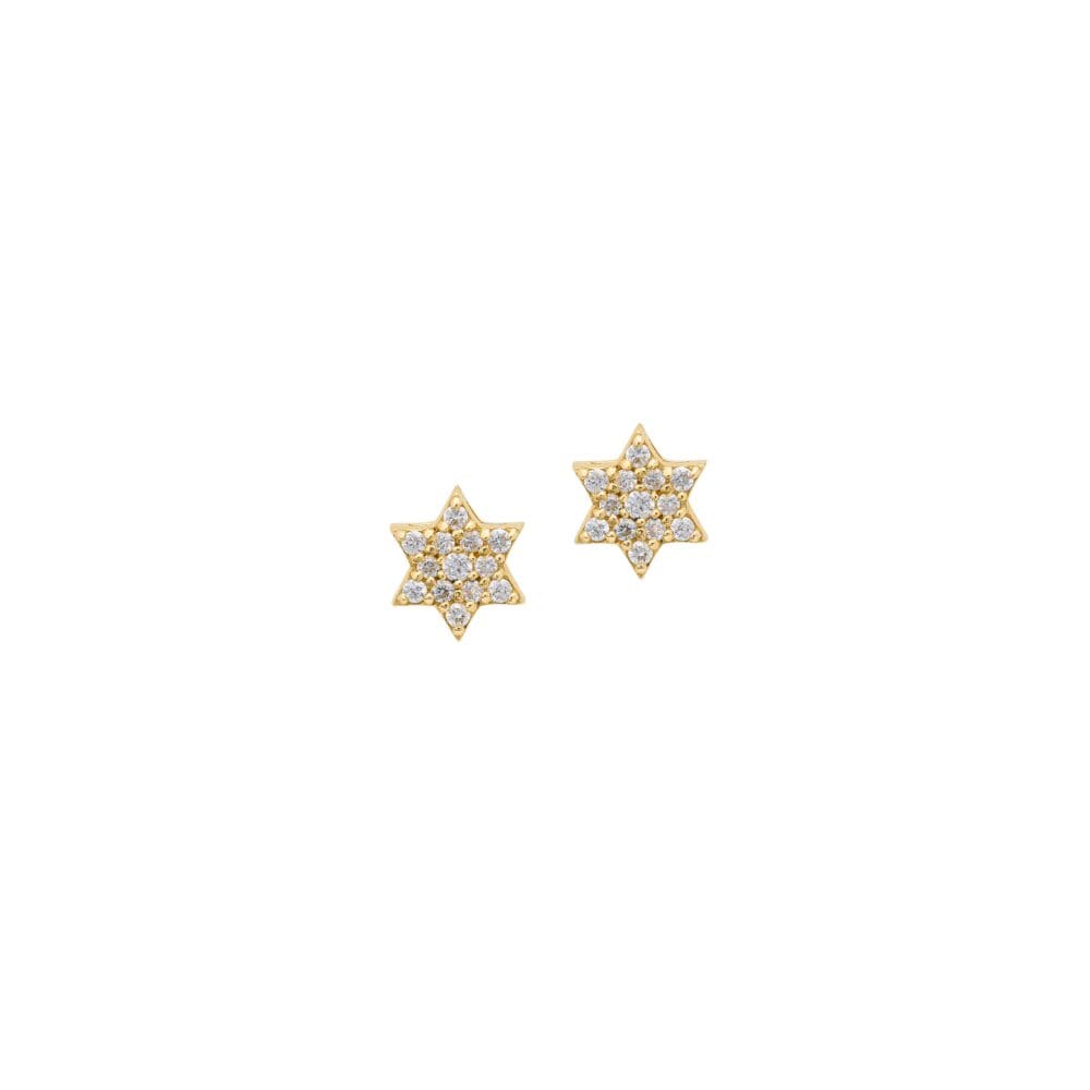 Mini Diamond Star of David Earrings Yellow Gold
