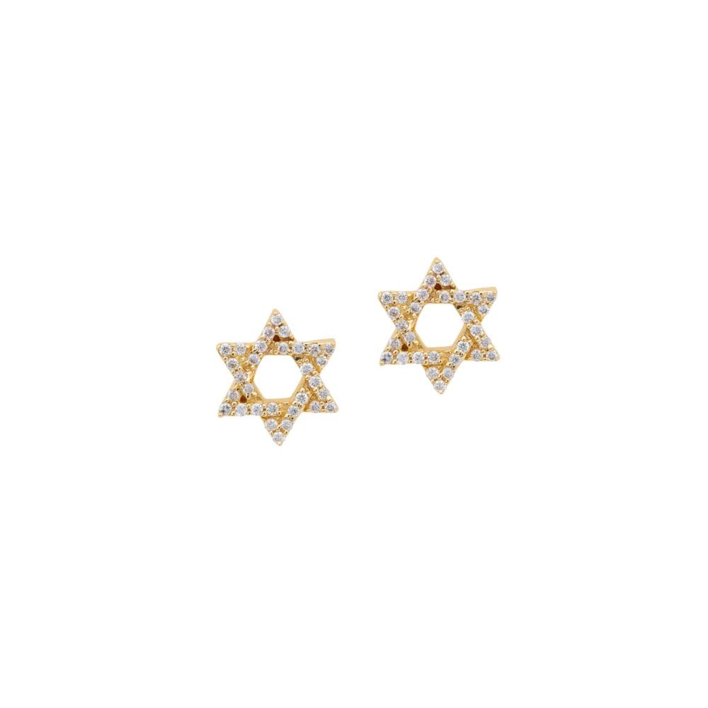 Small Diamond Star of David Earrings Yellow Gold