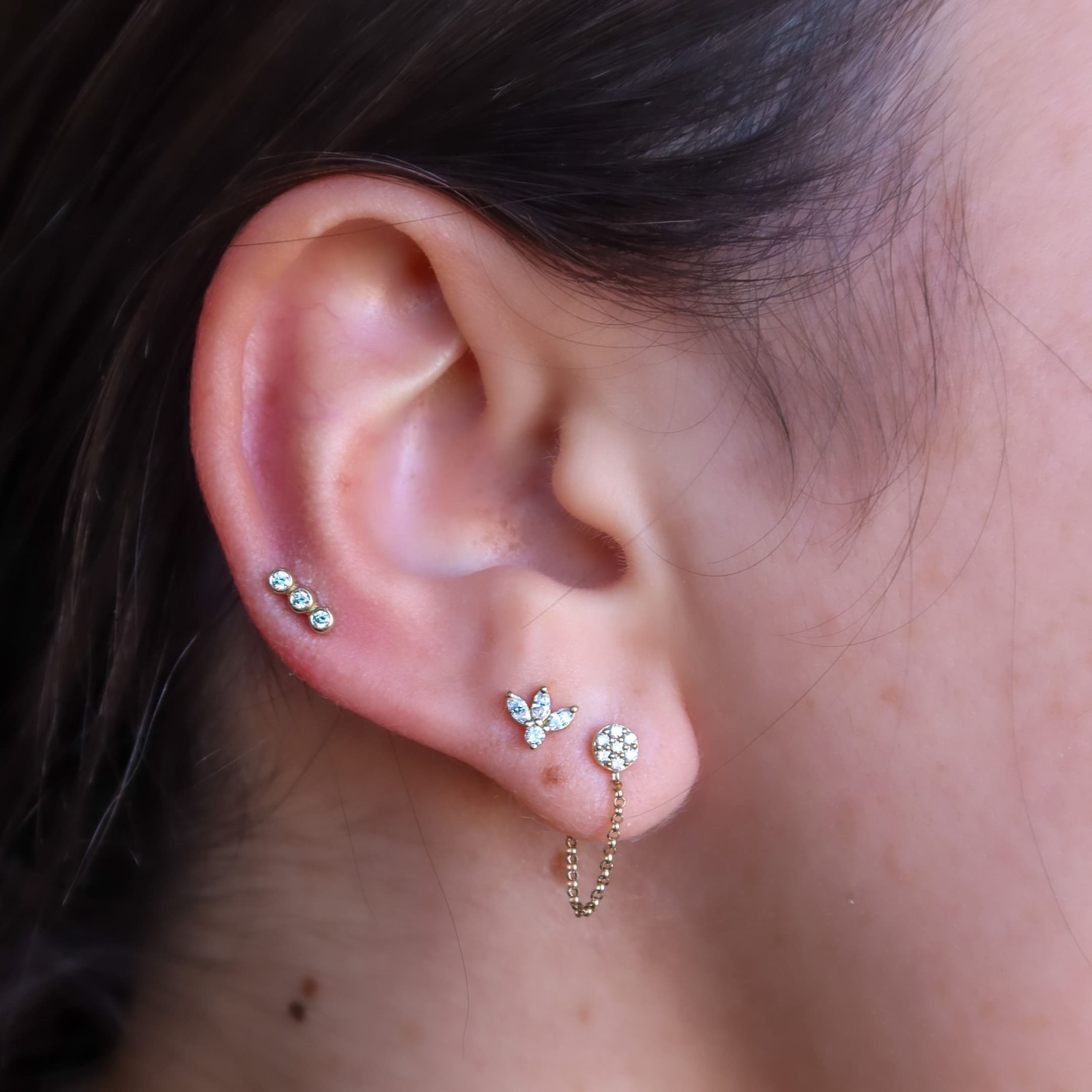 Triple Diamond Bezel Set Earrings